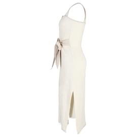 Nanushka-Vestido midi deshilachado con ribetes de cuero vegano Nanushka Rita en algodón color crema-Blanco,Crudo