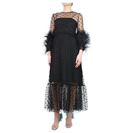 Autre Marque-Black polka dot sheer feather top and skirt set - size UK 8-Black