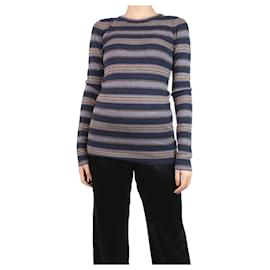 Brunello Cucinelli-Dark blue lurex striped sweater - size M-Blue