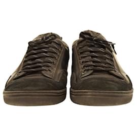 Louis Vuitton-Louis Vuitton Men's Black Leather & Suede Sneakers Trainers Lace Up Shoes size 8-Black