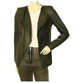 Neil Barrett Dark Green Real Leather Open front Collarless Jacket Size S Dark green