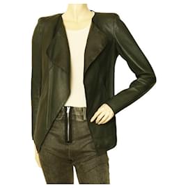Neil Barrett-Neil Barrett Dark Green Real Leather Open front Collarless Jacket Size S-Dark green