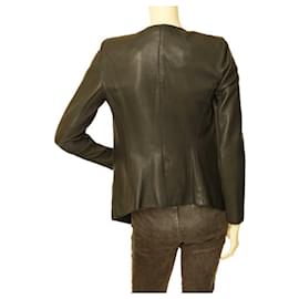 Neil Barrett-Neil Barrett Dark Green Real Leather Open front Collarless Jacket Size S-Dark green