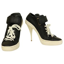 Pierre Hardy schwarze Leder-Stiefeletten im Sneaker-Look, weißer Absatz, Schuhgröße 39 Schwarz Weiß