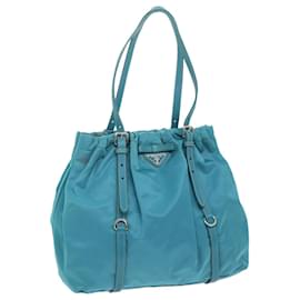 Prada-PRADA Tote Bag Nylon Leather Turquoise Blue Auth 55425-Other
