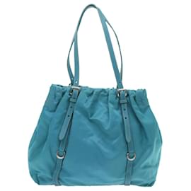 Prada-PRADA Bolso Tote Nylon Cuero Azul Turquesa Auth 55425-Otro