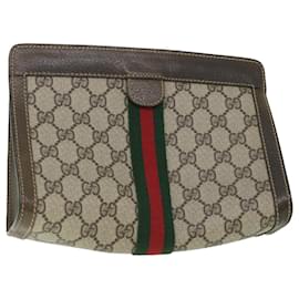 Gucci-Pochette GUCCI GG Supreme Web Sherry Line Beige Rosso 67 014 2125 Auth yk8889-Rosso,Beige