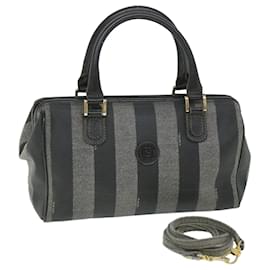 Fendi-FENDI Sac à main en toile Pecan Toile enduite 2façon Gris Noir Auth 55821-Noir,Gris
