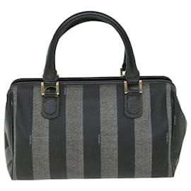 Fendi-FENDI Sac à main en toile Pecan Toile enduite 2façon Gris Noir Auth 55821-Noir,Gris