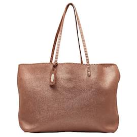 Fendi-Selleria Leather Tote-Pink,Golden