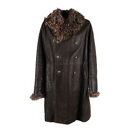 Dolce & Gabbana Lange Lederjacke mit Fell Braun