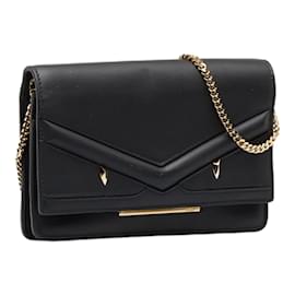 Fendi-Fendi Leather Bag Bugs Wallet on Chain-Black