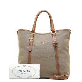 Prada-Prada Canapa Logo Tote Bag-Beige