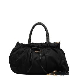 Prada Tessuto Bow Braided Handle Bag Black