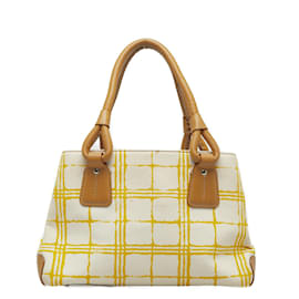 Burberry-Check Canvas Handbag-Yellow