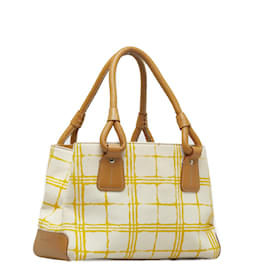 Burberry-Check Canvas Handbag-Yellow