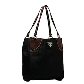 Prada-Scamosciato-Trimmed Tessuto Tote BR0898-Black