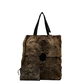 Chanel-CC Lapin Fur Tote Bag-Brown