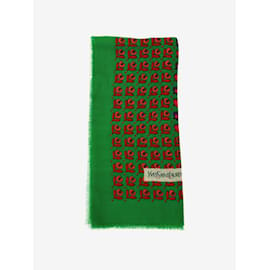 Saint Laurent-Green floral branded frilled scarf-Green