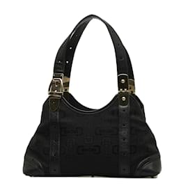 Gucci-Canvas Horsebit Glam Shoulder Bag 145761-Black