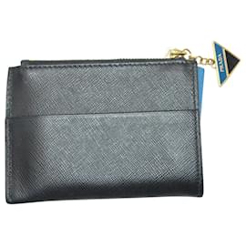 Prada-Prada Triangle Card Holder Wallet in Black Saffiano Leather-Black