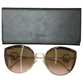 Fendi-Fendi FF0290/Gafas de sol tipo ojo de gato con degradado S FF en metal dorado-Dorado