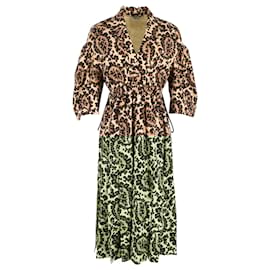 Fendi-Fendi Leopard-Print V-Neck Midi Dress in Brown Polyester-Brown