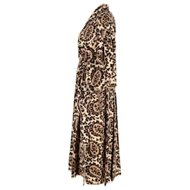 Fendi-Fendi Leopard-Print V-Neck Midi Dress in Brown Polyester-Brown