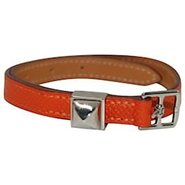 Hermès-Bracelet Hermes Medor Wrap en cuir orange-Orange