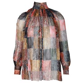 Blusa Zimmermann Ninety-Six estampada com acabamento em treliça em linho multicolorido e gaze misturada com seda Outro