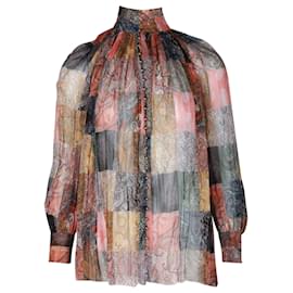 Zimmermann-Zimmermann Ninety-Six Lattice-Trimmed Printed Blouse in Multicolor Linen And Silk-Blend Gauze -Other