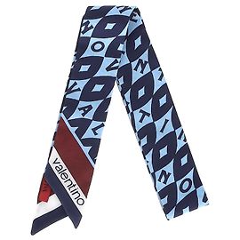 Valentino Garavani Lenço de pescoço com estampa de logotipo Valentino em seda azul Azul