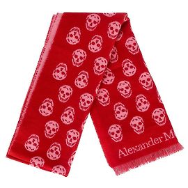 Sciarpa con frange e logo Alexander McQueen in lana rossa Rosso