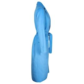 Maje-Abrigo Maje De Fieltro Cepillado De Lana Azul Con Cinturón-Azul