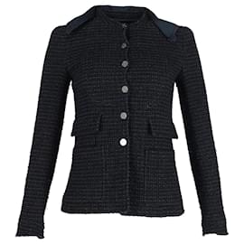 Chanel-Giacca aderente in tweed Boucle Chanel con colletto staccabile in cotone blu navy-Blu navy