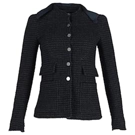 Chanel-Veste ajustée Chanel Boucle Tweed avec col amovible en coton bleu marine-Bleu Marine