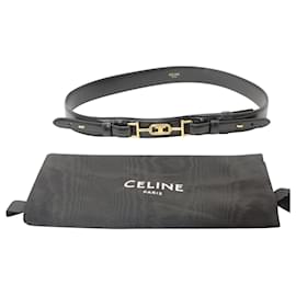 Céline-Celine Eperon Chain Belt with Hook in Black Calfskin Leather -Black