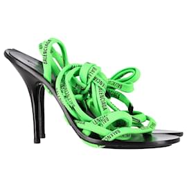 Balenciaga-Balenciaga Schnürsandalen mit hohem Absatz aus neongrünem Nylon-Grün