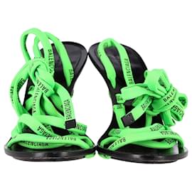 Balenciaga-Balenciaga Lace-Up High Heel Sandals in Neon Green Nylon-Green
