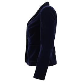 Miu Miu-Miu Miu Leather-Trimmed Blazer in Navy Blue Velvet-Navy blue