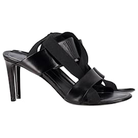 Balenciaga-Sandalias Balenciaga con tira trasera cruzada elástica en cuero negro-Negro