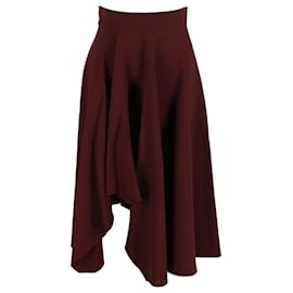 Alexander Mcqueen-Alexander McQueen Fluted Crepe Midi Skirt in Burgundy Wool-Dark red