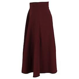 Alexander Mcqueen-Alexander McQueen Fluted Crepe Midi Skirt in Burgundy Wool-Dark red