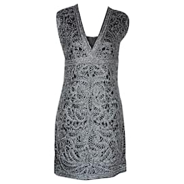 Maje-Maje V-neck Mini Dress in Silver Polyester-Silvery,Metallic