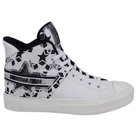 Dior-Dior Walk'N'Dior Star Lace Up High Top Sneakers Shoes in White Leather-White