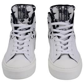 Dior-Dior Walk'N'Dior Star Lace Up High Top Sneakers Shoes in White Leather-White