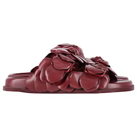 Valentino Garavani-Sapatos Atelier Valentino Garavani 03 Sandálias Slide Rose Edition em Couro Borgonha-Bordeaux