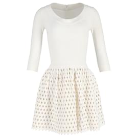 Alaïa-Alaia Perforated Skirt Mini Dress in White Cotton-White