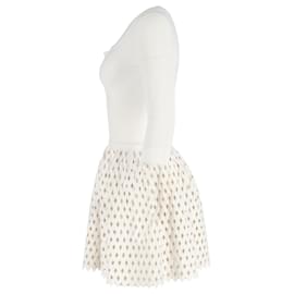 Alaïa-Alaia Perforated Skirt Mini Dress in White Cotton-White