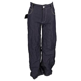 Bottega Veneta-Bottega Veneta Wo Salon 03 Crinkled Utilitarian Pants in Dark Blue Cotton-Blue